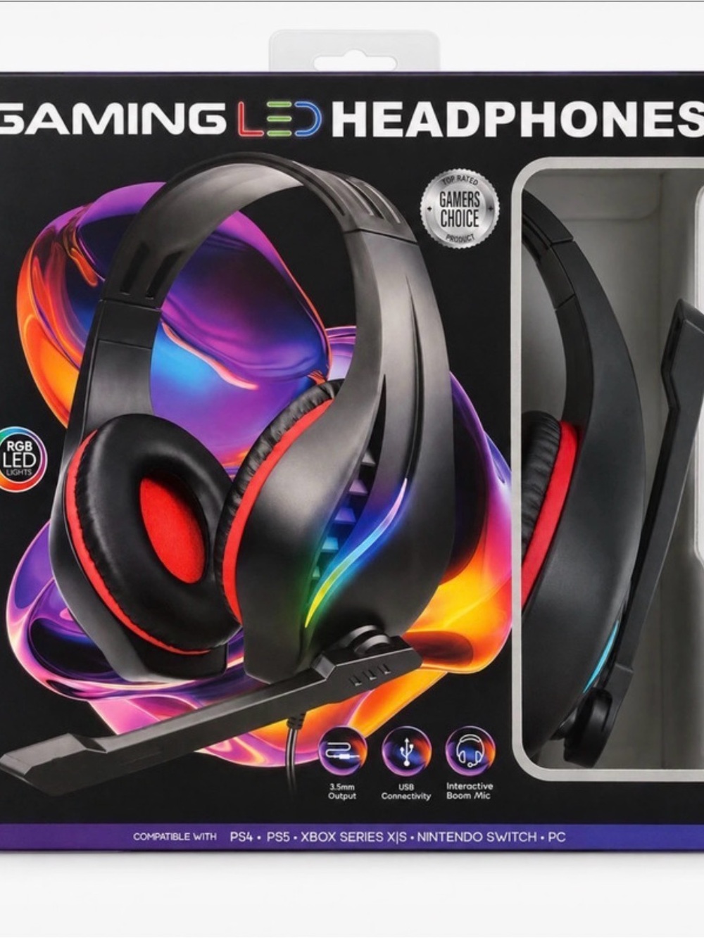 Gaming LED Headphones with RGB Lighting - Black/Red